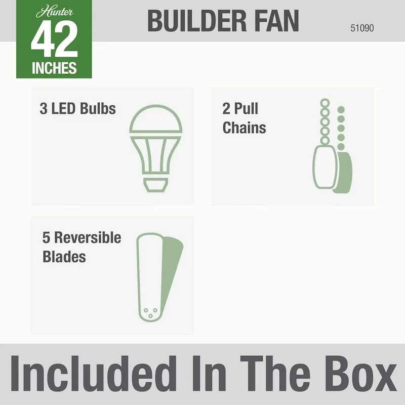 Hunter 42  Builder Low Profile Ceiling Fan with 3-Light LED Light Kit and Pull Chain