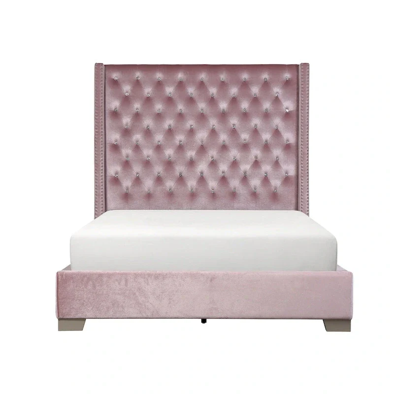 Pink Velvet Tufted Panel Bed