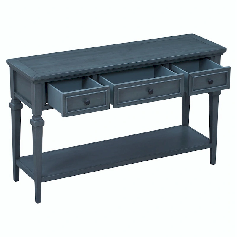 50L Classic Retro Style Console Table with Three Top Drawers and Open Style Bottom Shelf (Gray Wash)