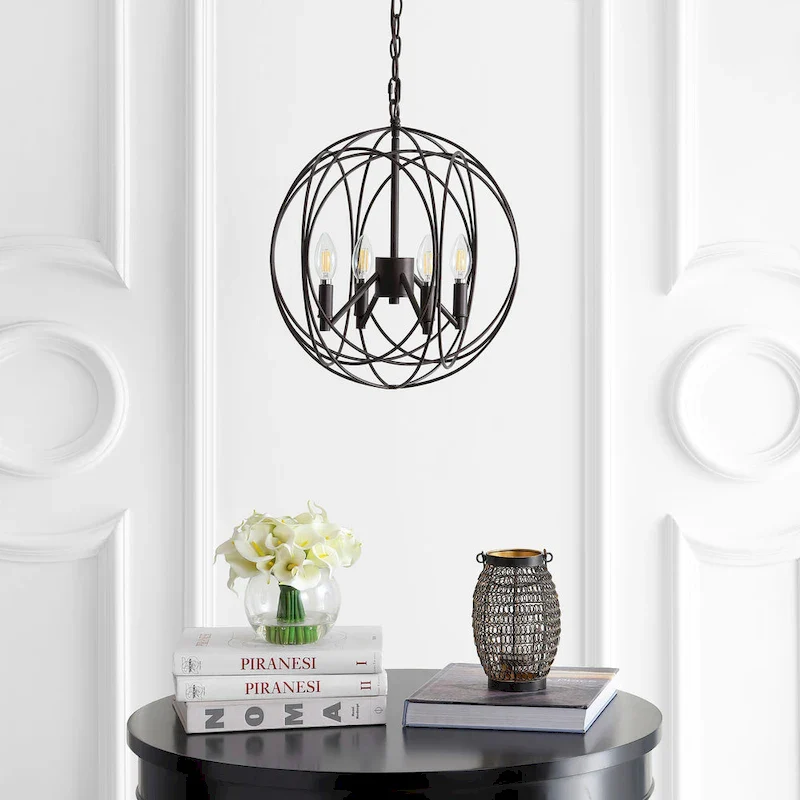 SAFAVIEH Lighting Laszlone Adjustable 4-Light Led Brass Pendant - 15.8 x15.8 x21-93  - Dark Grey - 16Wx16Dx93H