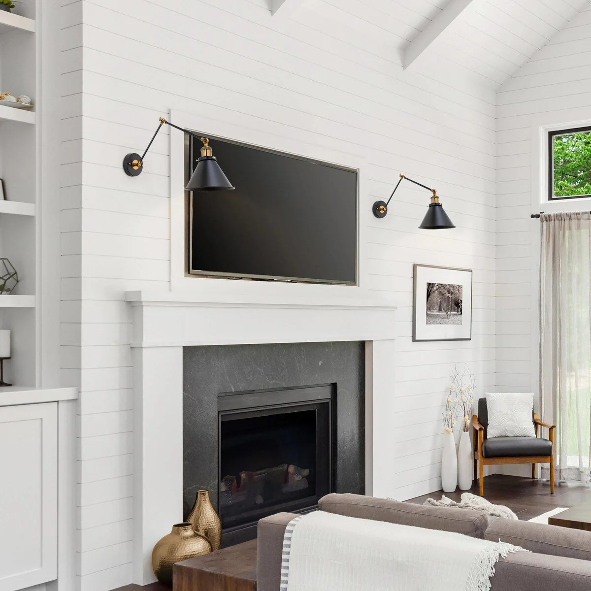 Malryn Set of 2 Modern Adjustable Swing Arm Lights Plug-in/Hardwired Wall Sconces