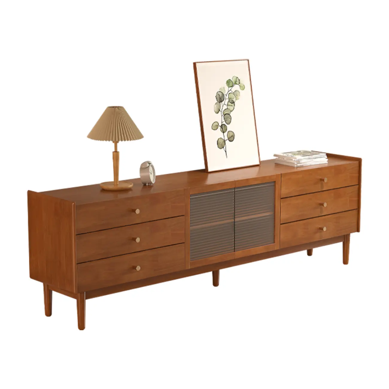 71 Rectangle Cherry Wood TV Stand with Cabinet & Drawers