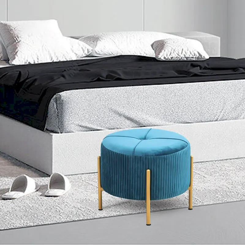 Adeco Round Ottoman 16.5 Foot Rest Stool with Metal Legs