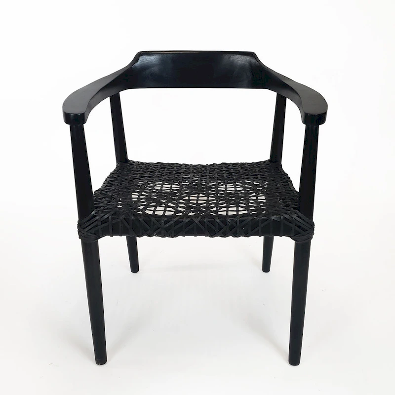 Erline Teak Wood Weaved Leather Seat Accent Chair Armchair