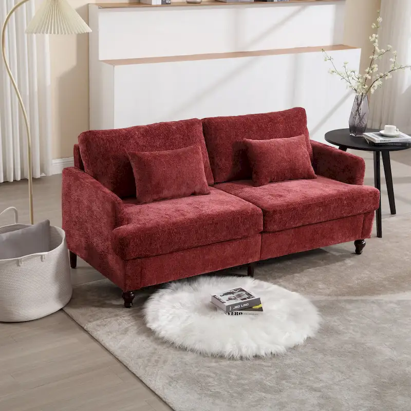 Red 68.9 Chenille 2-Seater Sofa with Detachable Cushions