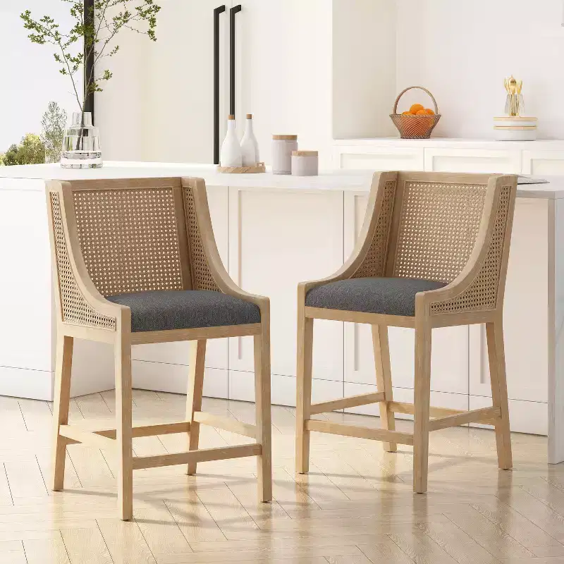 GDFStudio Deville Upholstered 25.5 inch Wood and Cane Counter Stools (Set of 2)