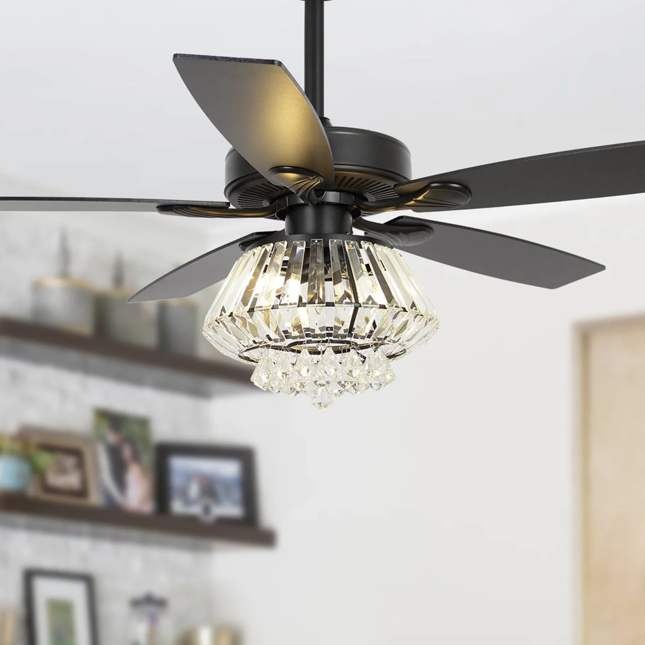 Modern Chrome 52-inch Crystal Chandelier Ceiling Fan with Remote