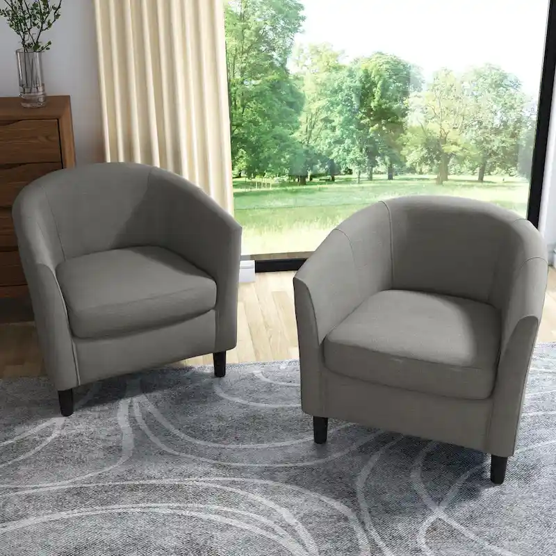 Set of 2 Upholstered Modern Barrel Accent Chair Wood Legs