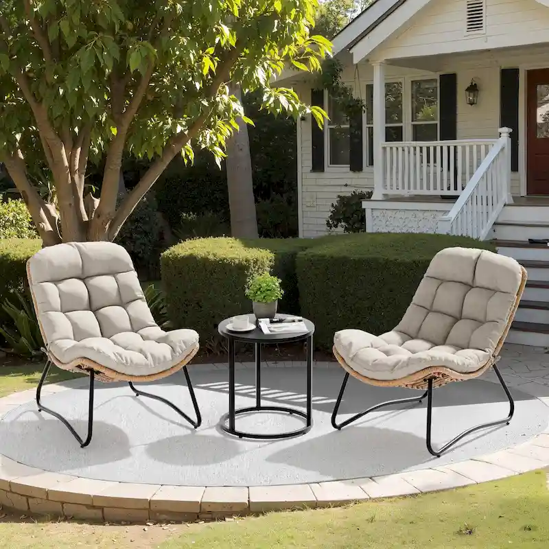 2-Piece Papasan PE Rattan Chair with Cushion For Indoor Outdoor
