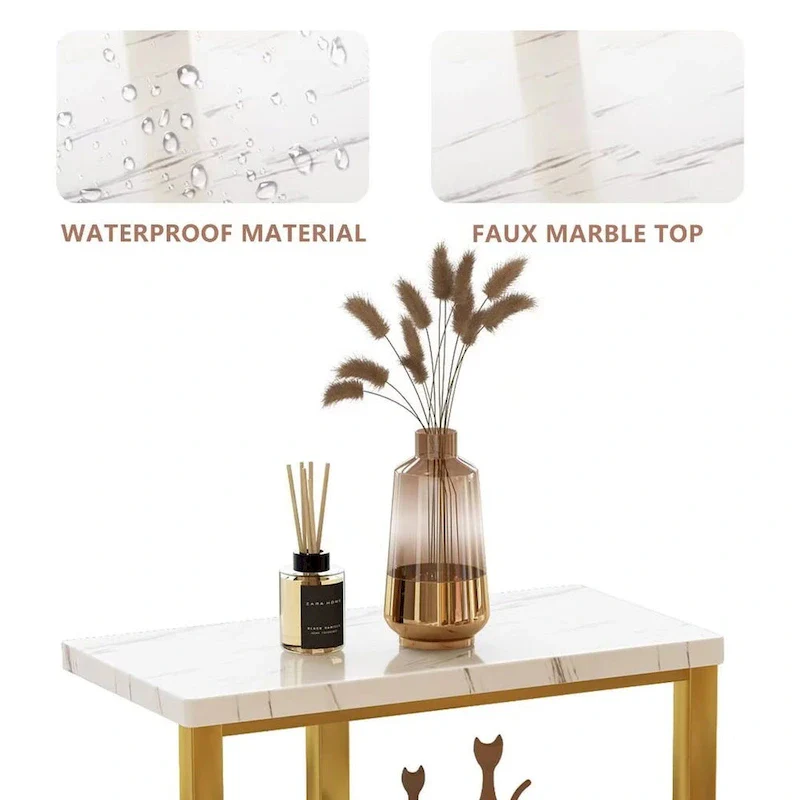 Modern 3 Tier End Table with Marble Tabletop