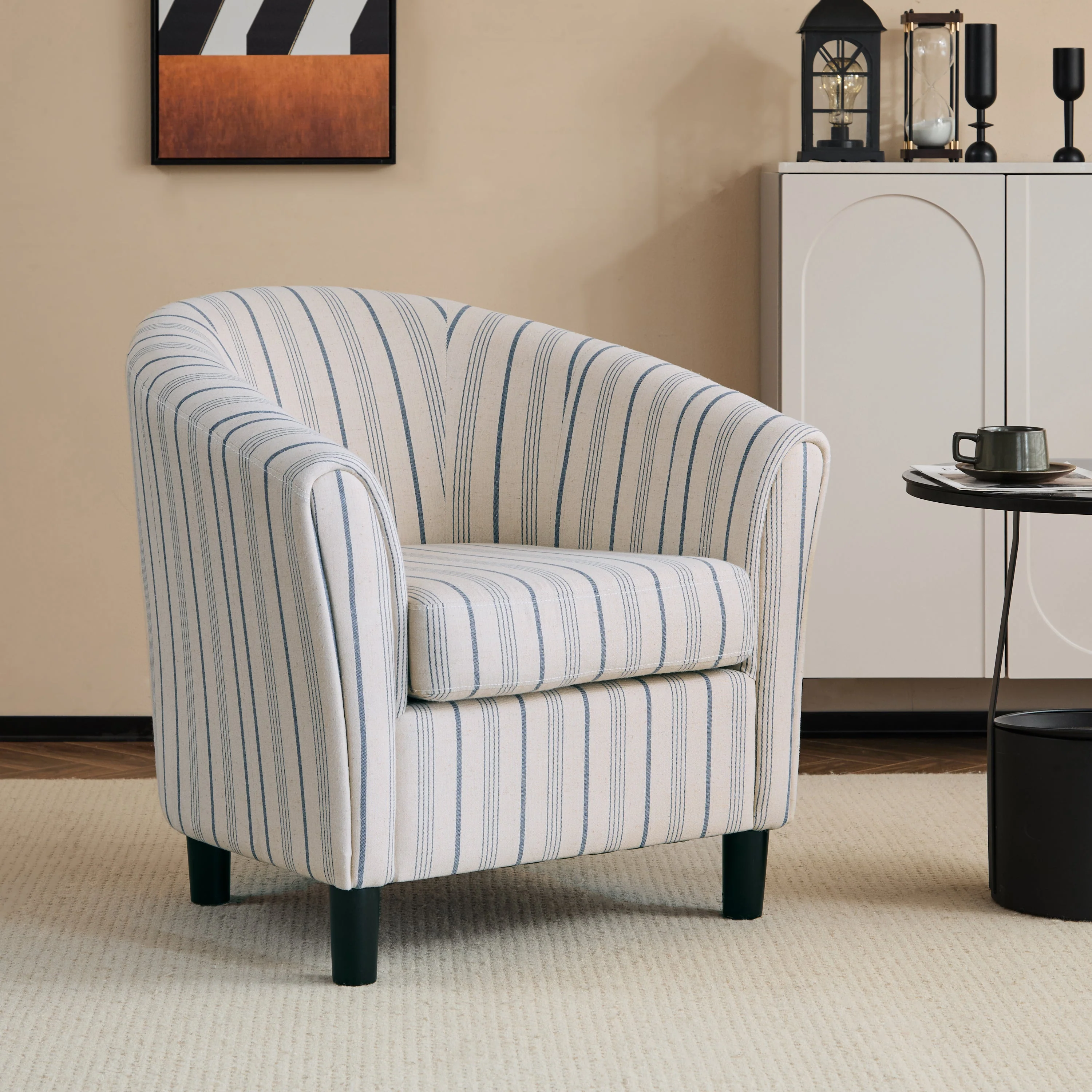 Striped Barrel Club Chair ¨C Channel-Stitched Upholstery with Solid Wood Legs
