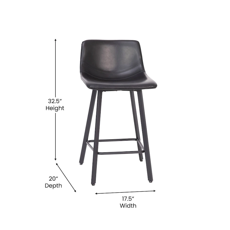 Set of 2 Armless Upholstered Metal Counter Stools