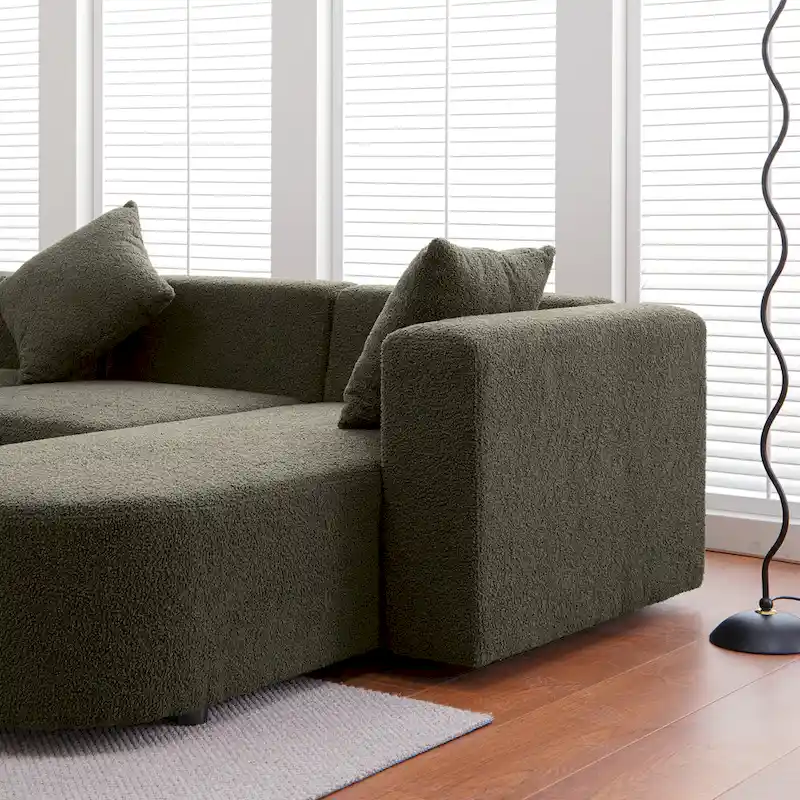 Modern L shape boucle Sofa with curved seat (facing right)