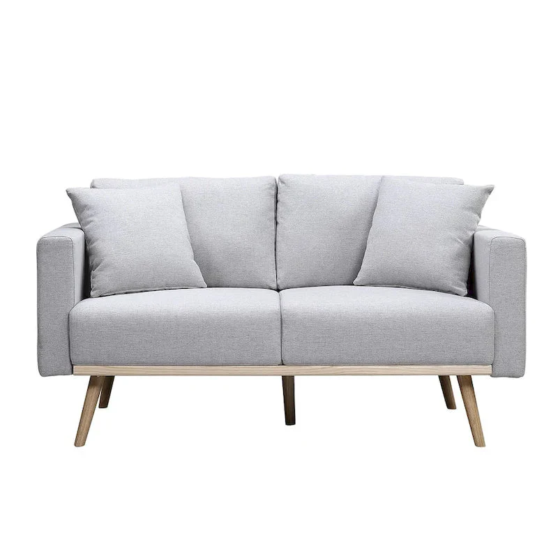 Linen Upholstered Loveseat with 2 Pillows
