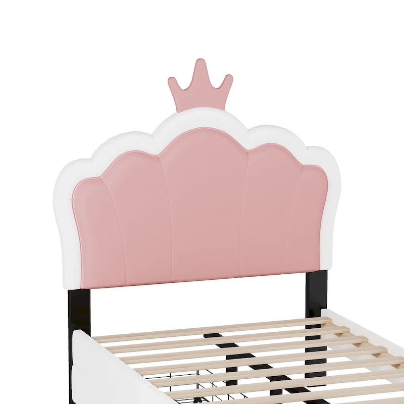 Upholstered Princess Bed with Crown Headboard & Drawers