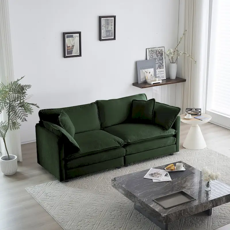 3 Piece Chenille Sofa Set with Arm Pillows and Toss Pillows, Include 2- Piece Armchairs and One 2-seat Sofa