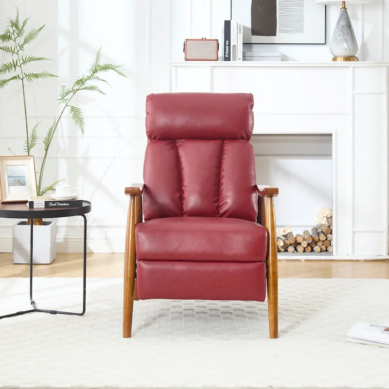 PU Leather Recliner Chair,Living Room Solid Wood Accent Chair