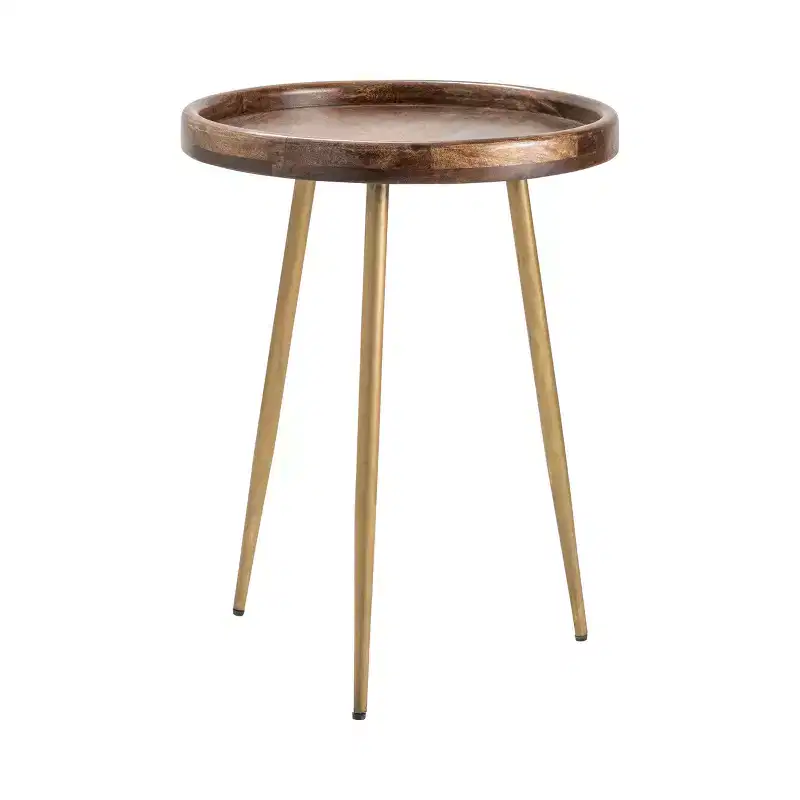 Round Brown Solid Wood Accent End Table