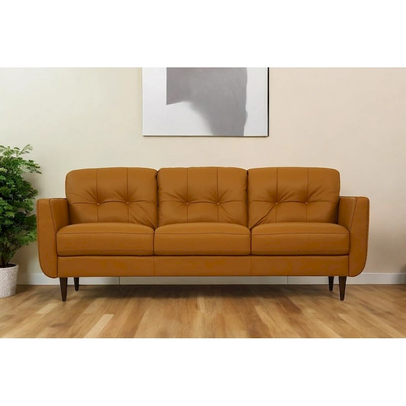 HomeRoots 83 Orange Leather Sofa With Black Legs - 83