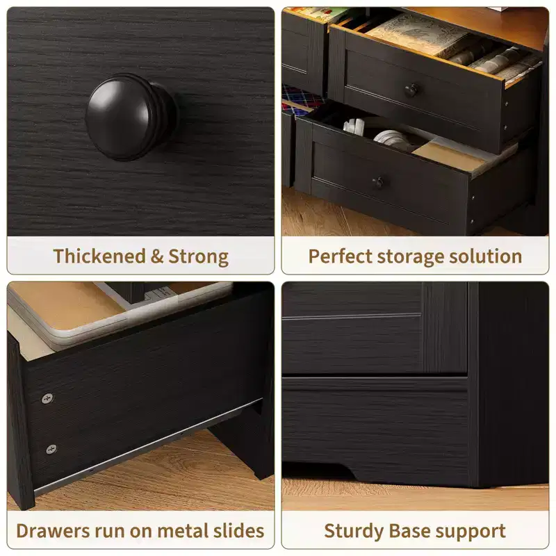 6-Drawer Dresser with RGB Lights & Power Outlet, Black / Gray / White