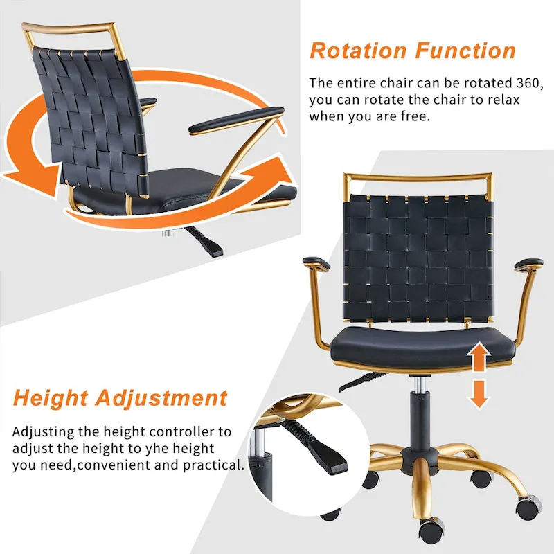 CAROCC Home Office Desk Chair Gold with Throw Pillow