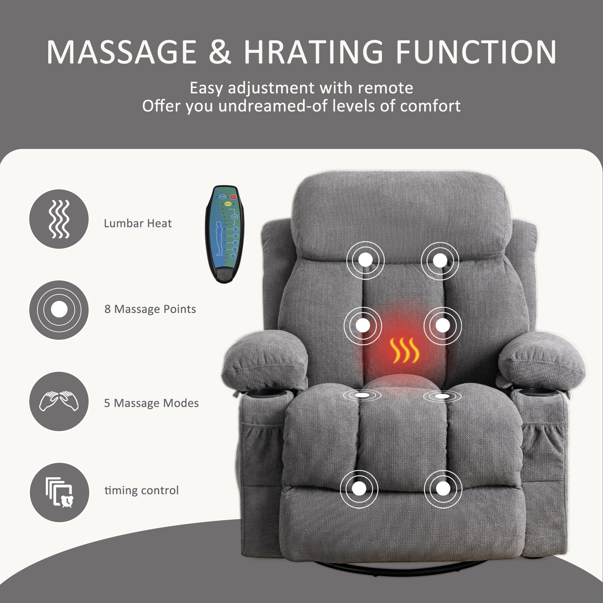 Beige Swivel Recliner with Massage, Heat & USB Charging