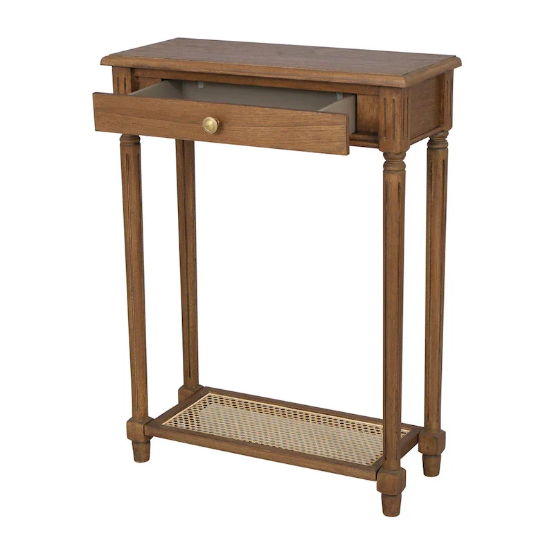 1-drawer Solid Wood Console Accent Table with Cane Shelf