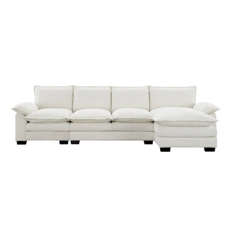 118*55  L-shaped Chenille Cloud Sofa with Double Seat Cushions, 5-seat Upholstered Sleeper Sofa Couch with Chaise Lounge