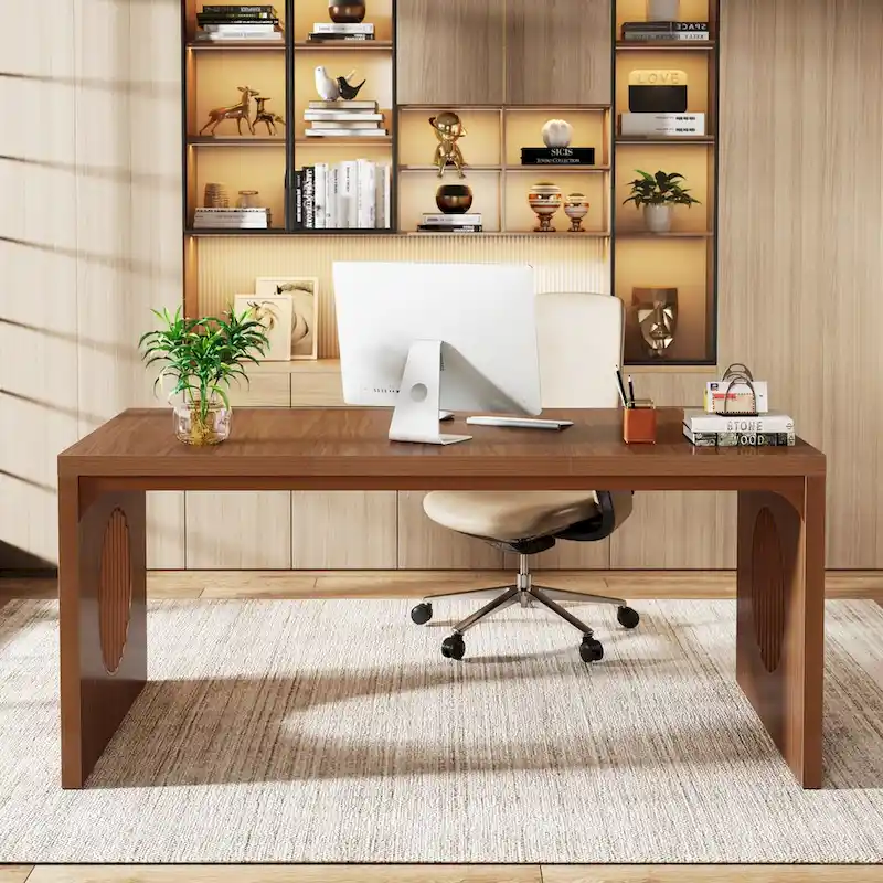 63 Computer Office Desk, Industrial Executive Desk, Rectangular Sturdy Writing Table with Wooden Tabletop for Home Office
