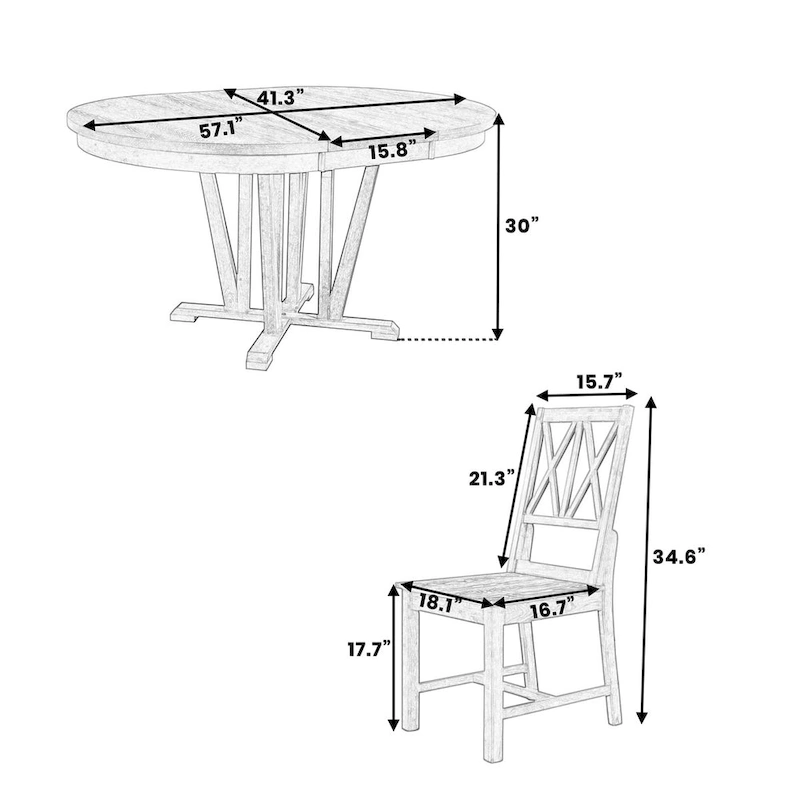 Extendable Dining Table Set Round Trestle Table and 4 Dining Chairs