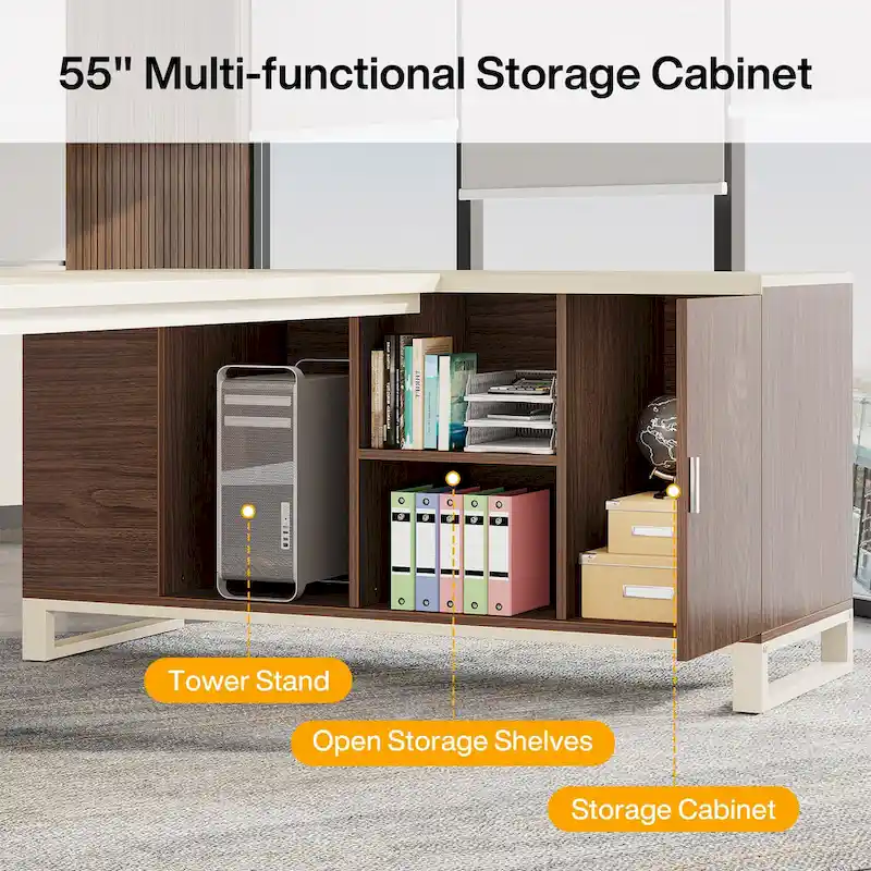 L-Shaped Computer Desk with File Cabinet | White/Black/Grey/Beige | 2-Person