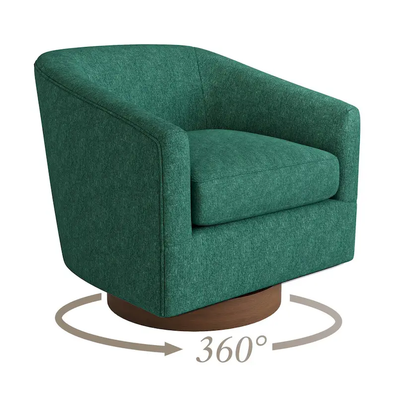 Modern Upholstered Accent Chair Fabric 360 Swivel Barrel Set of 2 Armchair Wood Frame