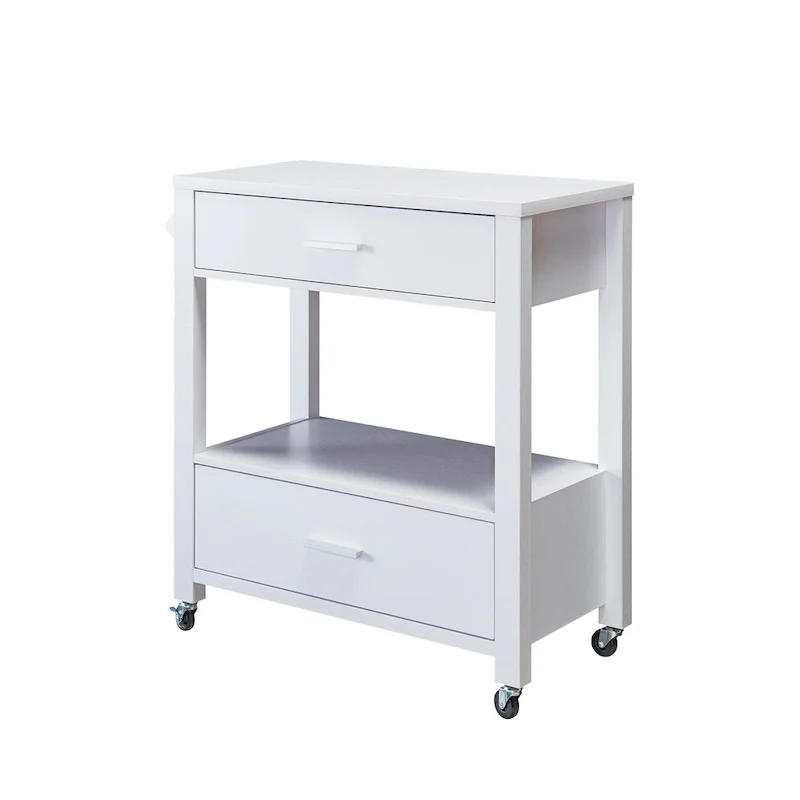 Modern 2-Drawer Caster Serving Cart with Towel Bar