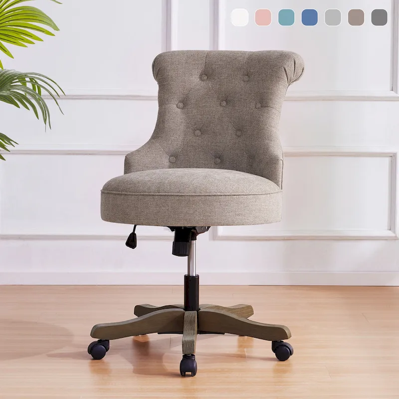 Office Chair with Wheels, Adjustable Height, Linen Fabric Upholstered Computer Desk Chair Swivel