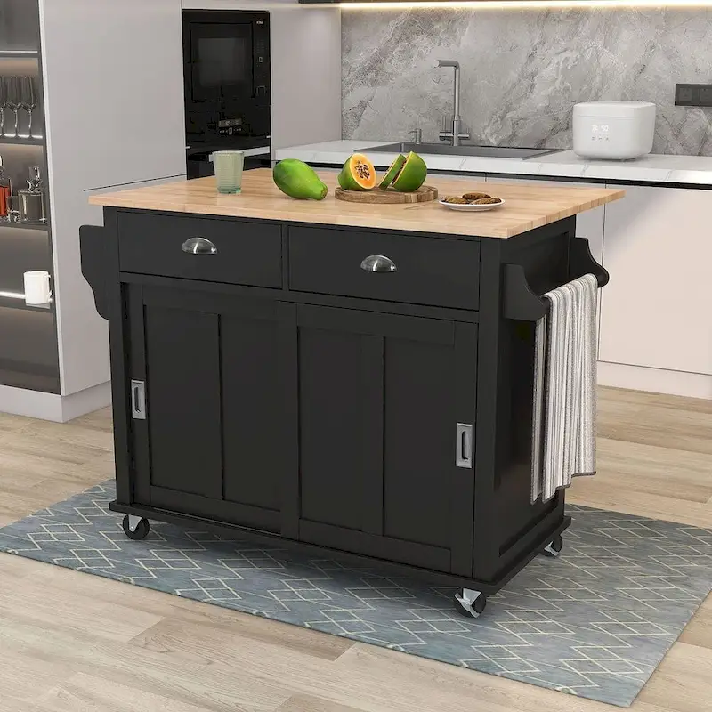 Kitchen Island Cart with Wheels Drop-Leaf Countertop