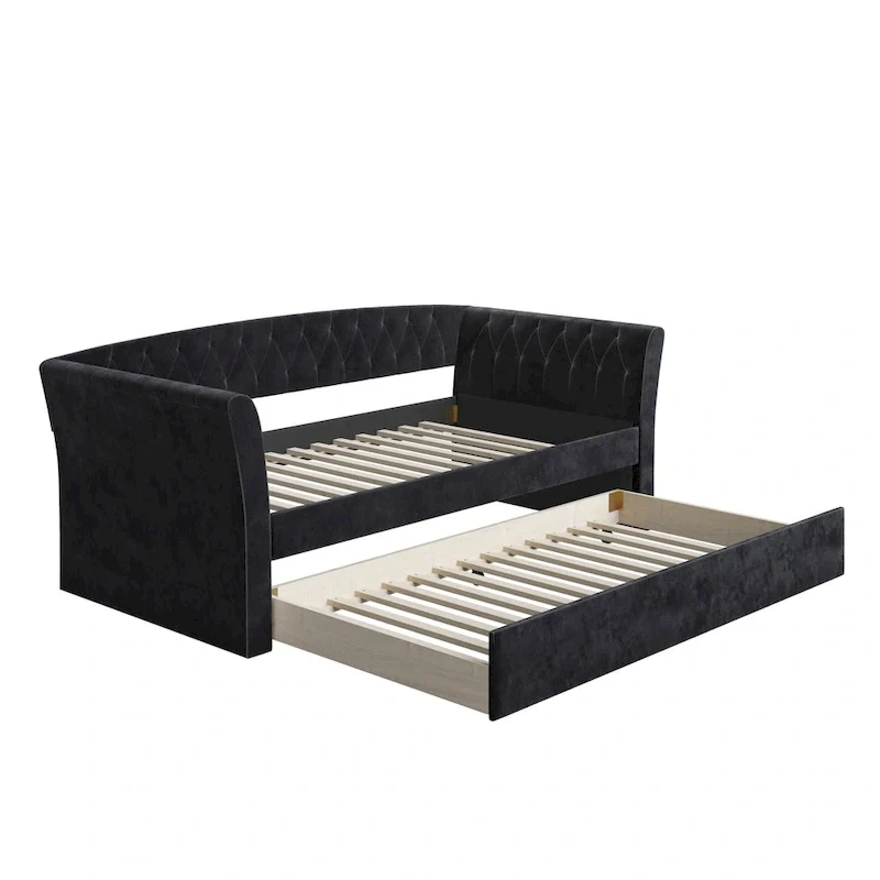 Velvet Upholstered Twin Daybed with Trundle