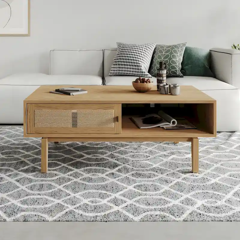 Studio London Lucas Storage Oak Wood Coffee Table for Living Room
