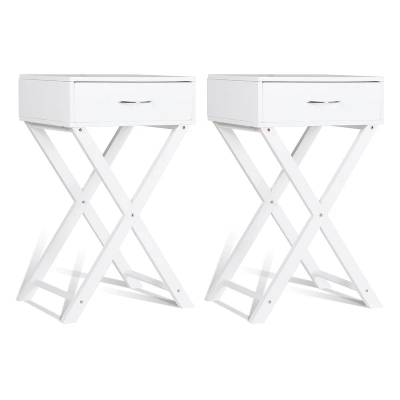 Costway 2 PCS Nightstand X-Shape Drawer Accent side End Table Modern