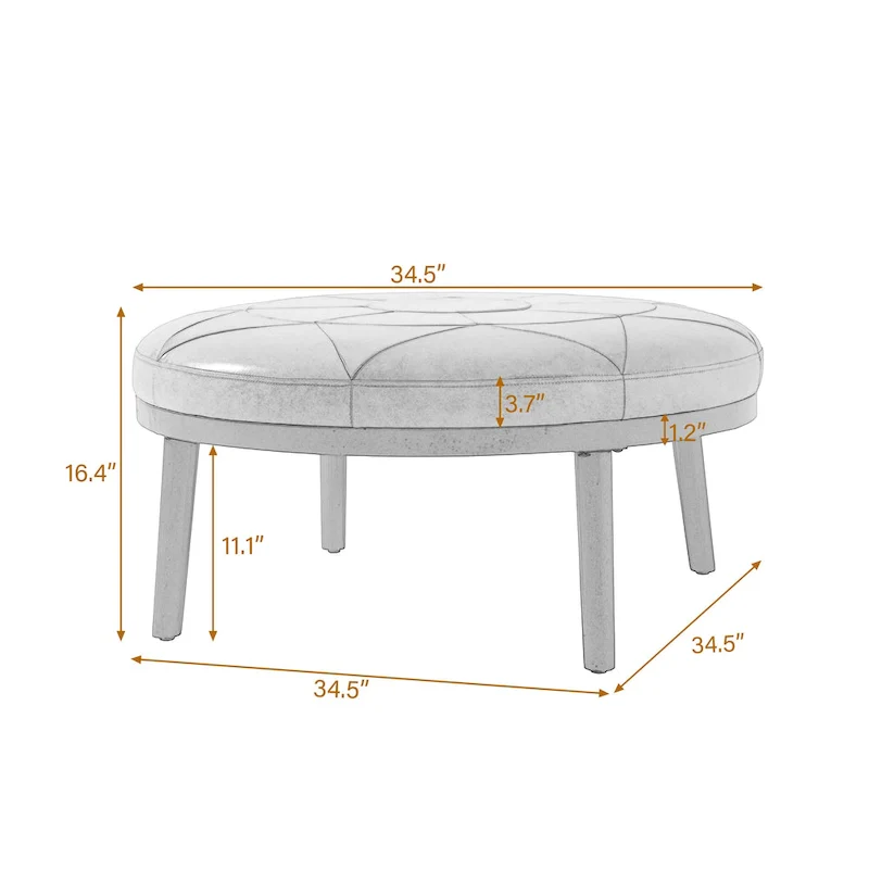 34.5 W Full-Grain Genuine Italian Leather Ottoman by Lumibee