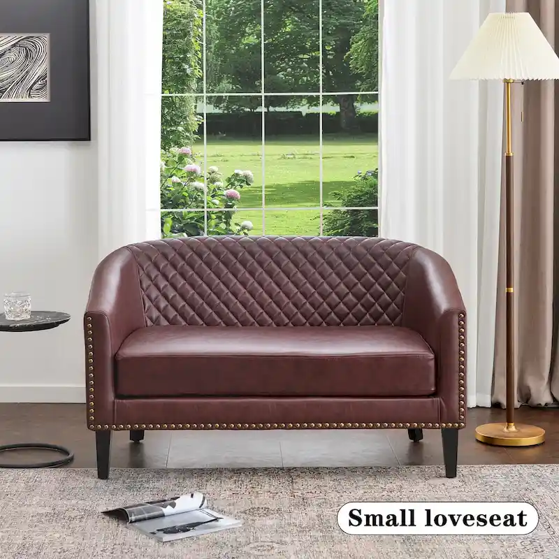 KINWELL 50W Tufted Faux Leather Upholstered Small Loveseat Sofa