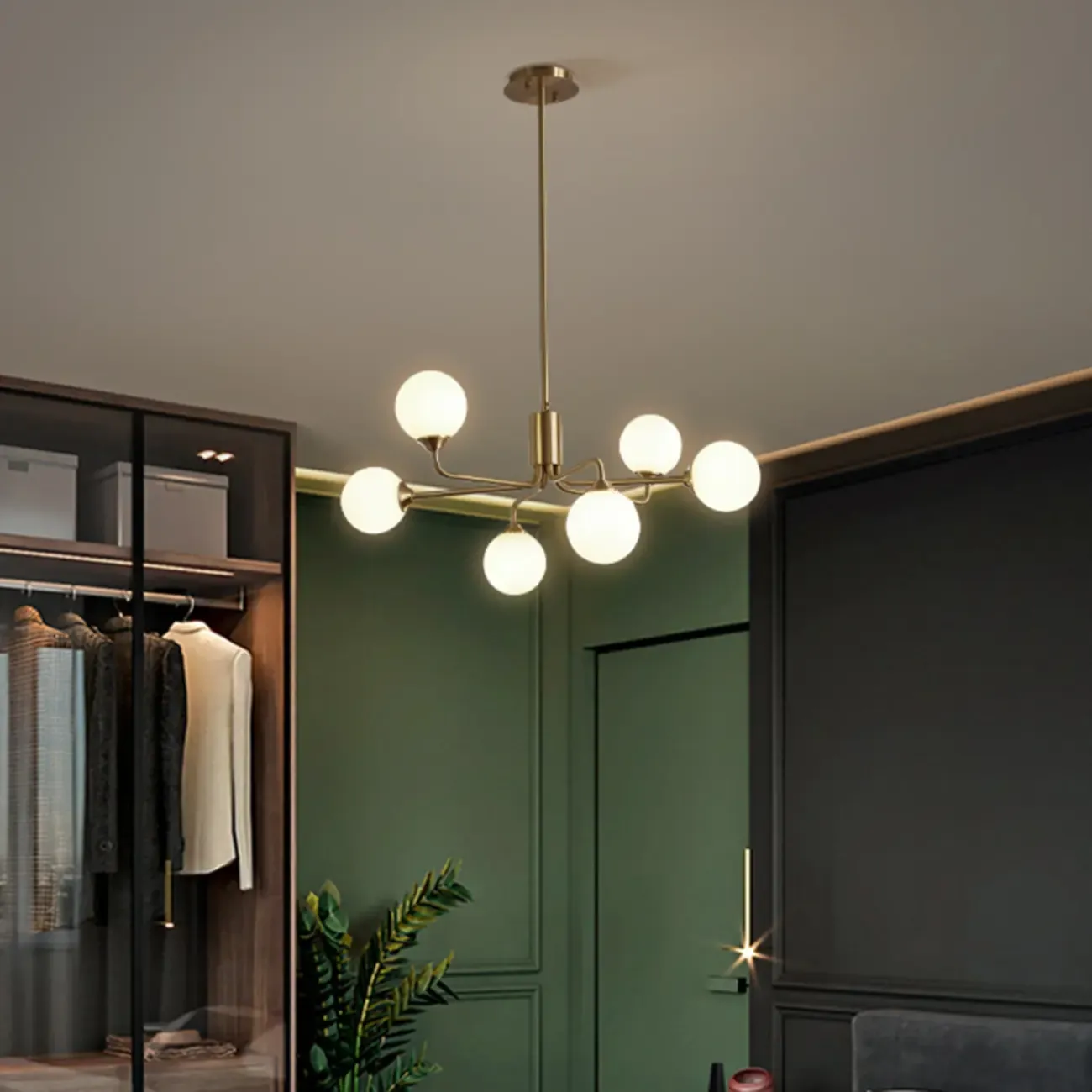 Adjustable Brass Modern Globe Glass Sputnik Chandelier