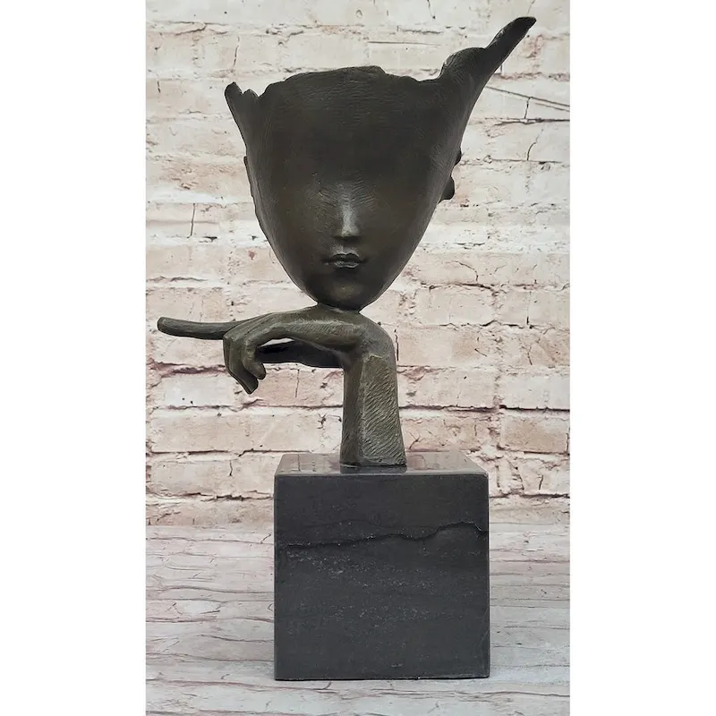 Dali Face Mask Floating Head Bronze Statue Sculpture Surreal Art 15 Inches X 12 Inches