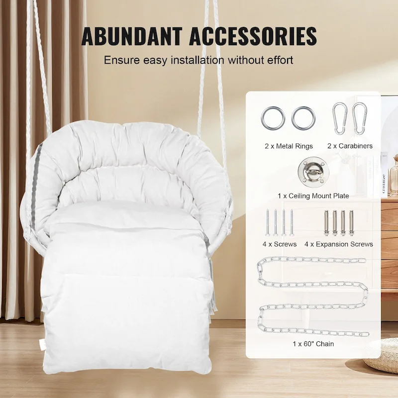 Hanging Hammock Swing Chair, Macram Hanging Chair with Cushion and Mounting Hardware, Cotton Rope Swing Chair