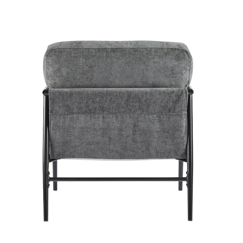Polyester Accent Chair with Metal Frame & Wooden Armrests