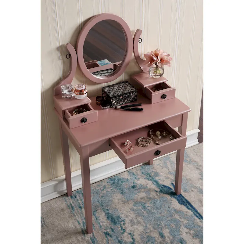 Moniys Wood Moniya Makeup Vanity Table and Stool Set