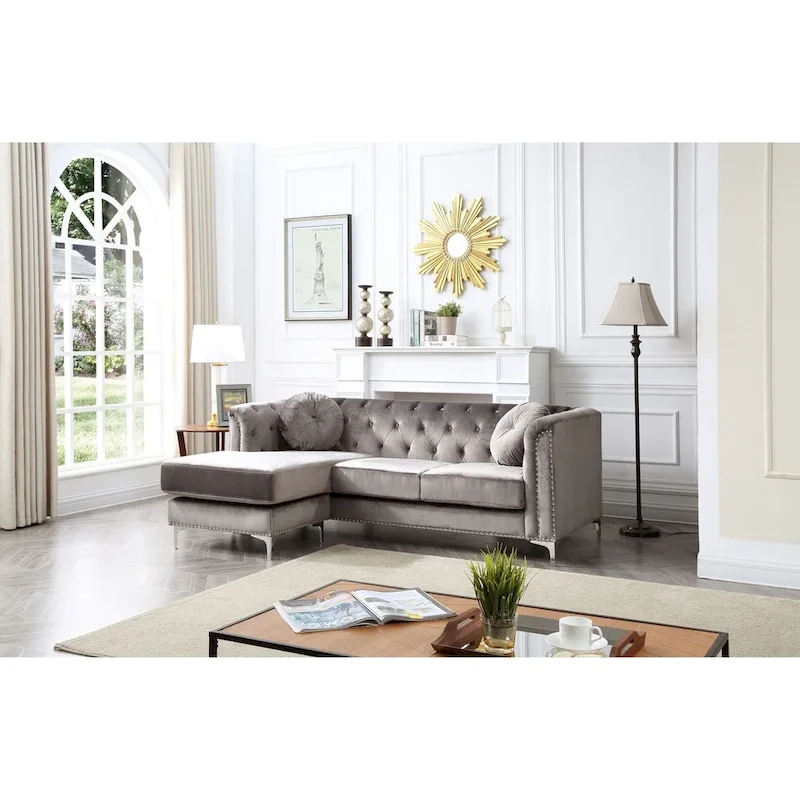 Pompano Velvet Button Tufted Sofa with Chaise