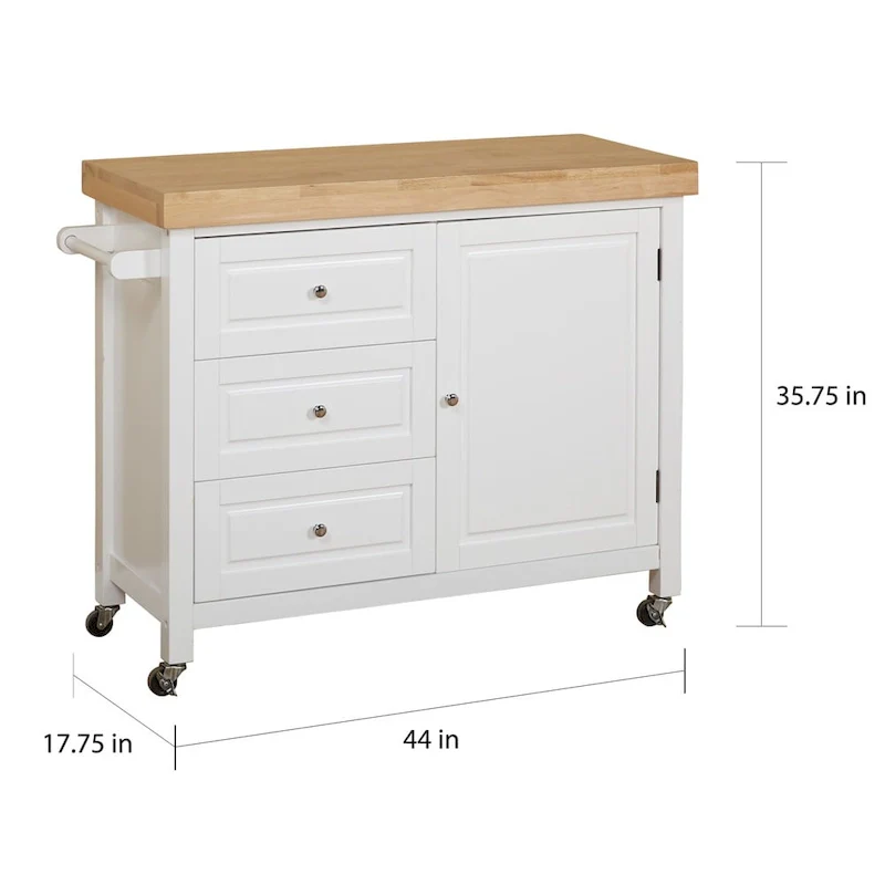 Macaulay Natural Rubberwood Rolling Kitchen Island Cart