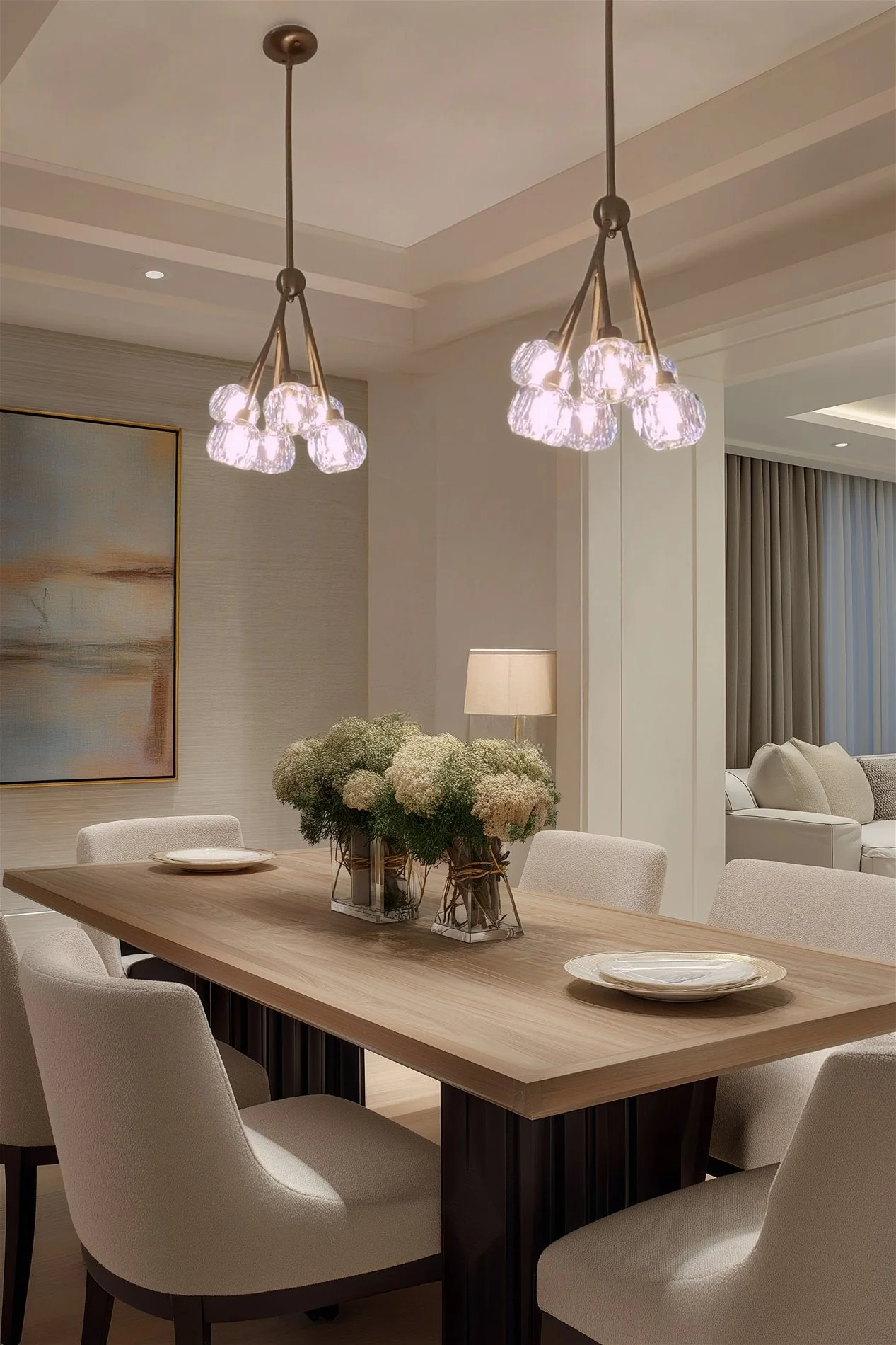 Kira Home Jewel 16 6-Light Modern Crystal Pendant Chandelier, Adjustable Hanging Height, Cool Brass Finish