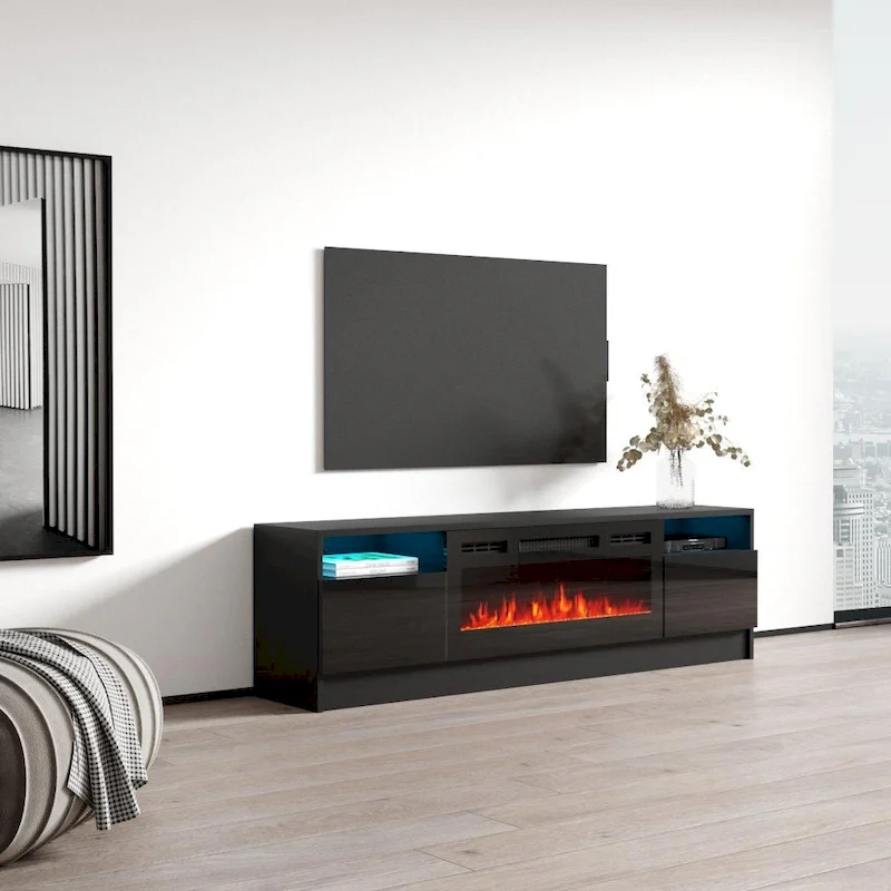 Duke 01 BL-EF Electric Fireplace 63 TV Stand