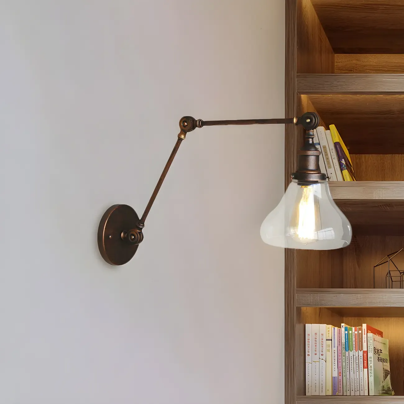 Clear Glass Pear Shade Rustic Metal Swing Arm Wall Light